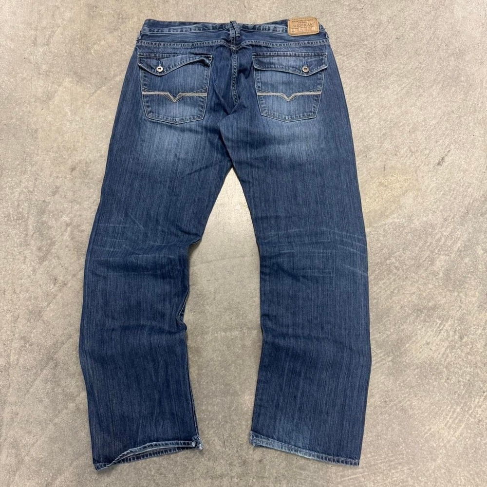 Men's Guess Jeans Embroidered Western Dark Wash Flap Pocket Straight Leg 36x32
